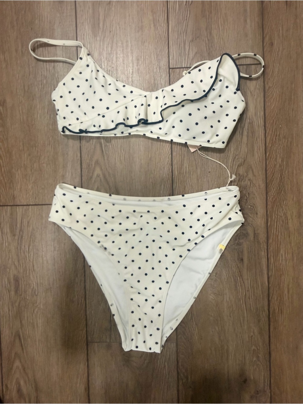 summersalt Cream and Navy Polka Dot Bikini Top 0374